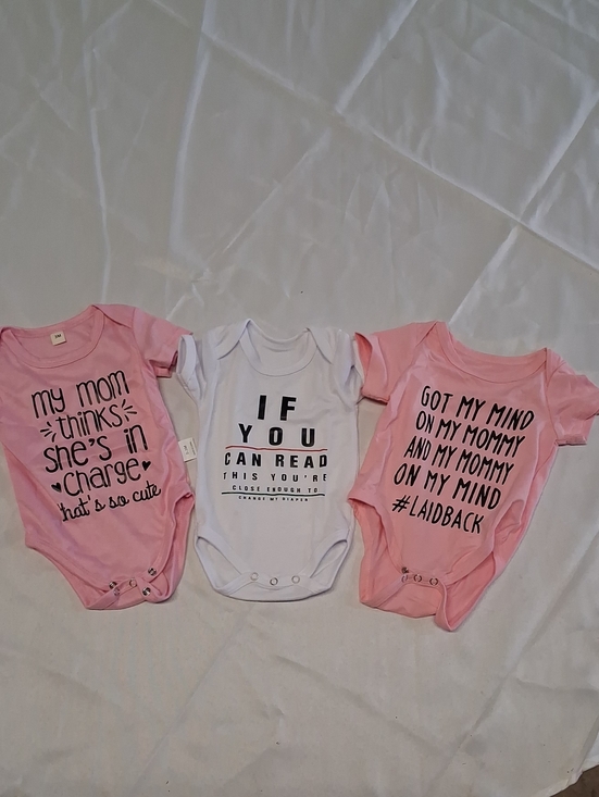 Other - NWT 0-3mth Kids One-Piece Bodysuit Trio - Pink & White Cute Graphic